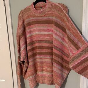 Free People Cozy Striped Pink and Brown Women's Sweater